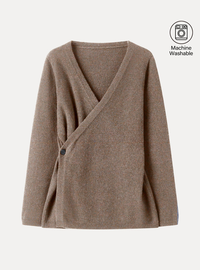 Merino-Blend V-Neck Long Sleeve Wrap Sweater