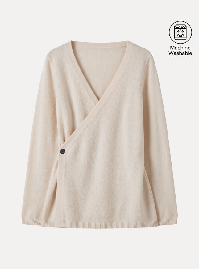Merino-Blend V-Neck Long Sleeve Wrap Sweater