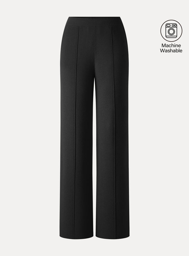 Merino Blend High-Rise Pintuck Wide-Leg Pants with Pockets