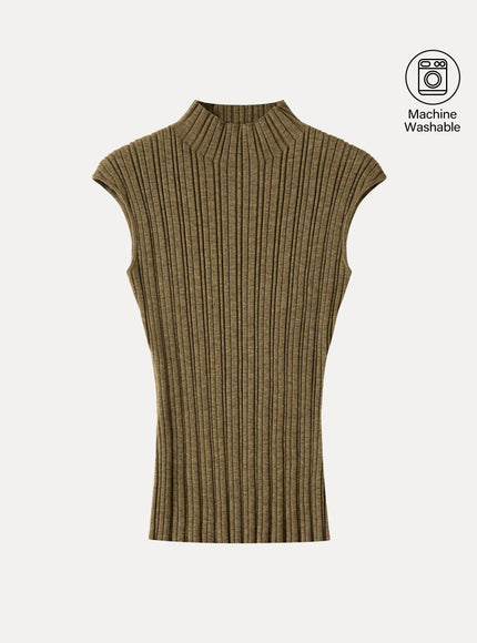 100% Merino Wool Ribbed Mock Neck Sweater