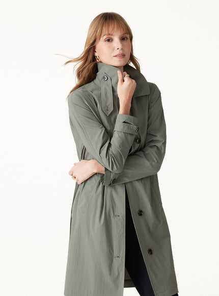 Lightweight Water-Repellent Notched Collar Trench Coat with Pockets