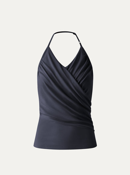 Modal Halter Neck Surplice Ruched Bandless Built-In Bra Top