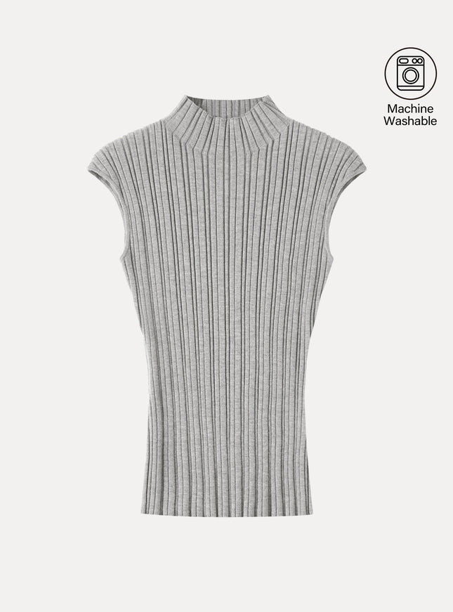 100% Merino Wool Ribbed Mock Neck Sweater