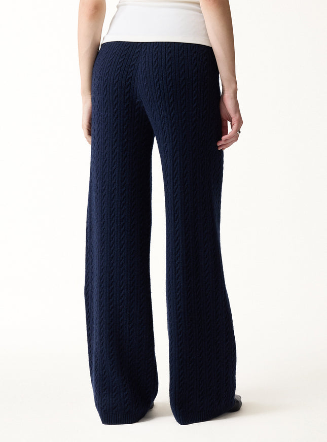 Merino-Blend Cable-Knit Wide-Leg Pants with Pockets