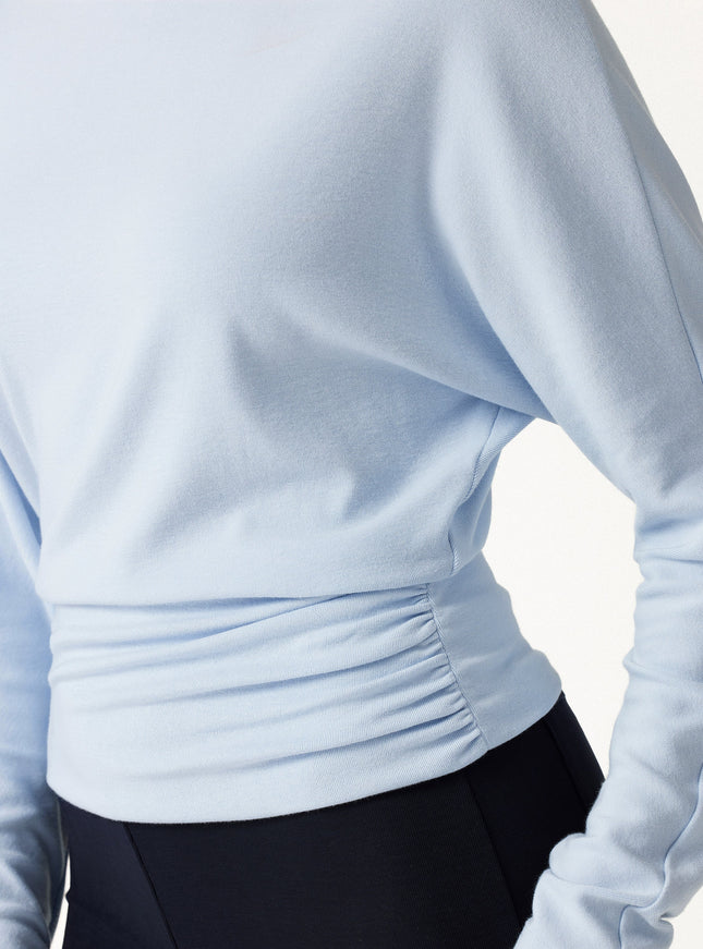 Slash Neck Batwing Sleeve Ruched Banded Hem Top