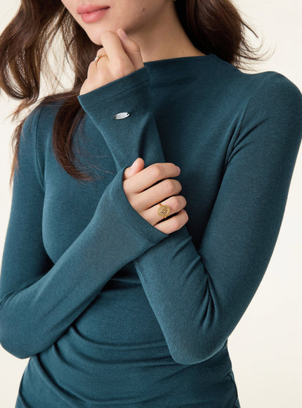 Mockneck Long Sleeve Built-In Bra Top - Forest Night