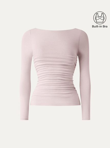 Boatneck Ruched Built-In Bra Top
