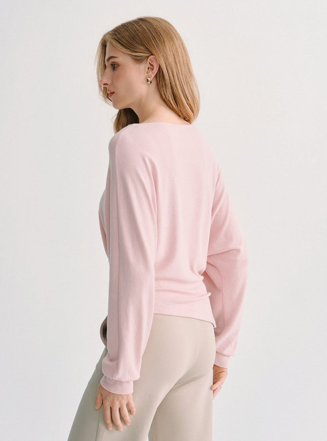 Boatneck Long Sleeve Asymmetrical Hem Top