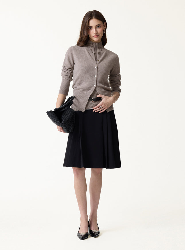 2Pcs Set 100% Merino Wool Long Sleeve Cardigan & Mock Neck Sweater