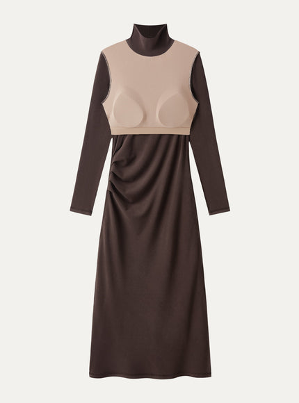 Turtleneck Tucked Midi Built-In Bra Dress