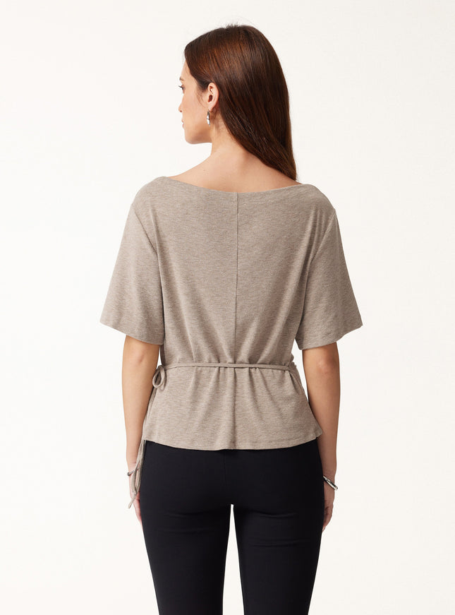 Slash Neck Short Sleeve Tie-Side Top