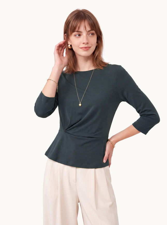 Cotton Lyocell Round Neck Tucked Top