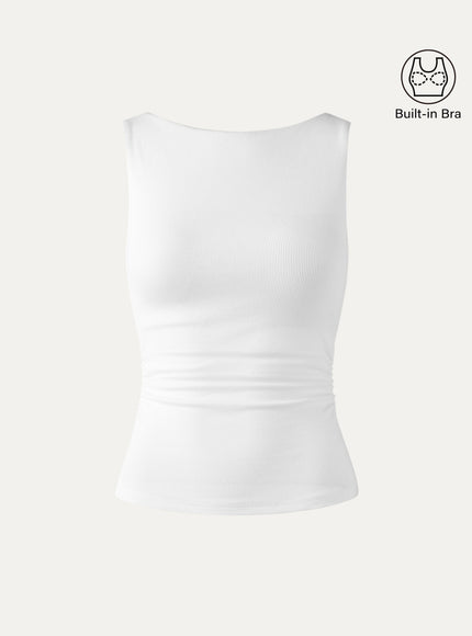 Elastic Open Back Built-In Bra Tank