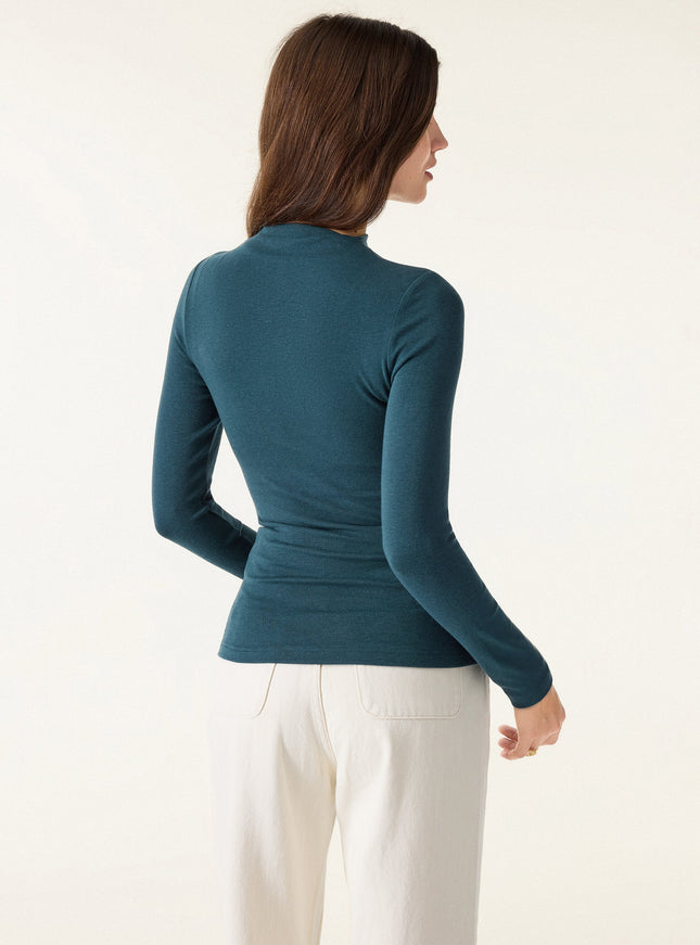 Mockneck Long Sleeve Built-In Bra Top - Forest Night