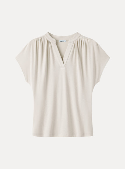 Collared V-Neck Short Sleeve Top