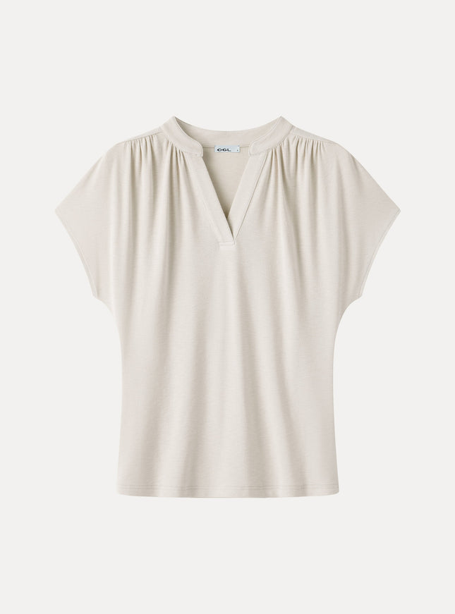 Collared V-Neck Short Sleeve Top