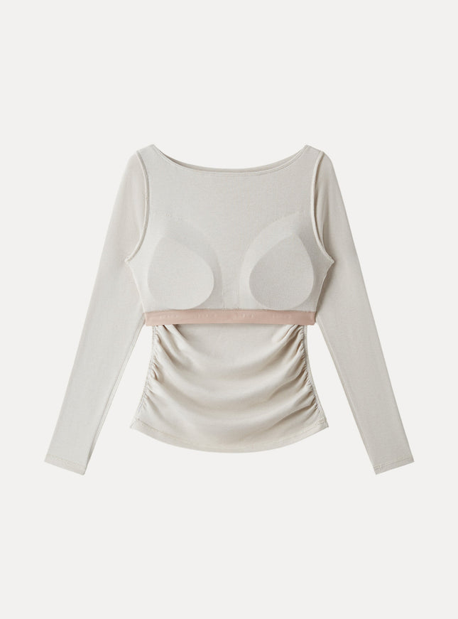 Boatneck Ruched Built-In Bra Top