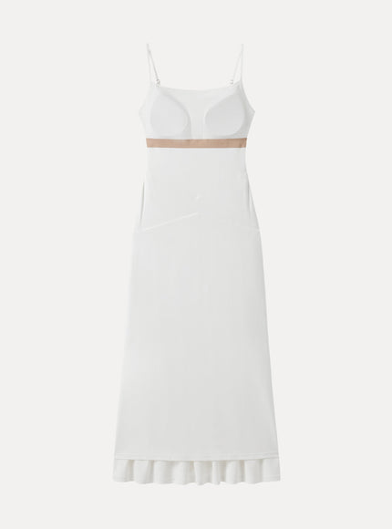 Not-See-Thru Spaghetti Gathered Maxi Built-In Bra Dress