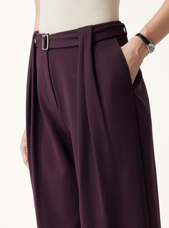 Stretch Ponte High-Rise Belted Wide-Leg Pants with Pockets