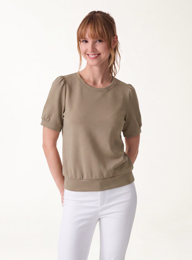 Lyocell Spacer Round Neck Puffed Short Sleeve Top
