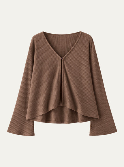 V Neck Flare Long Sleeve Cardigan