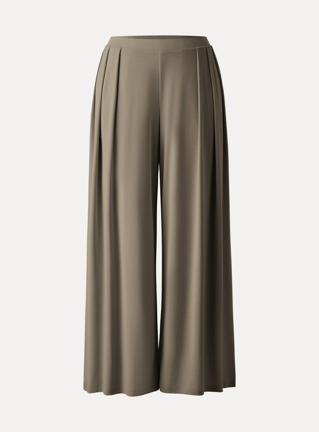 Sandwashed Mid Rise Pleated Wide Leg Palazzo Pant with Pockets