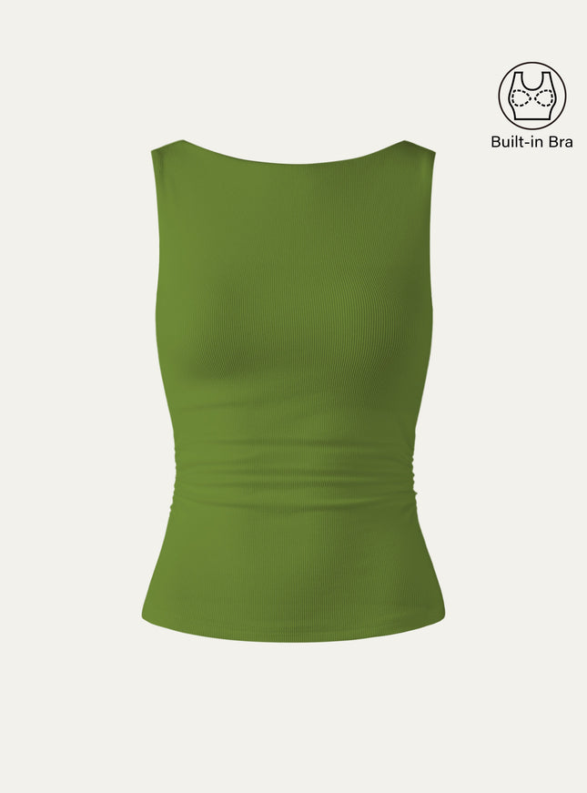 Elastic Open Back Built-In Bra Tank