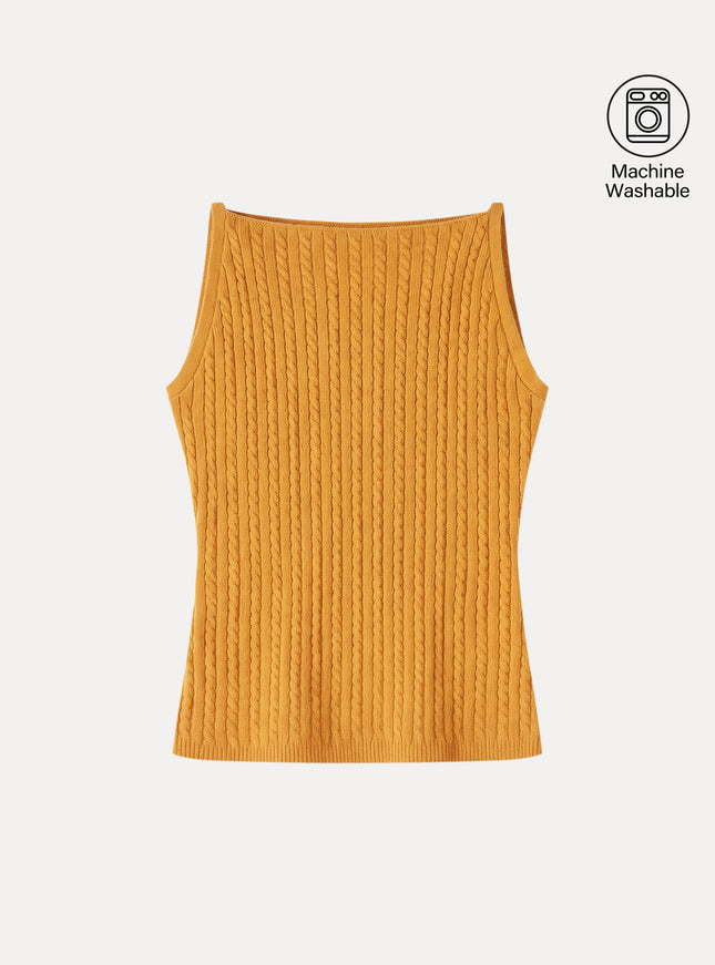 Merino-Blend Sleeveless Cable-Knit Sweater Tank