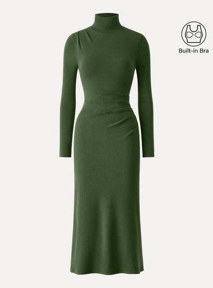 Turtleneck Tucked Midi Built-In Bra Dress