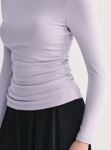 Mock Neck Long Sleeve Ruched Built-In Bra Top