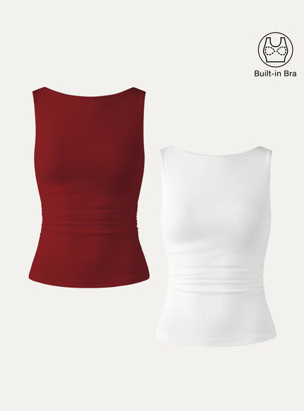 Elastic Open Back Built-In Bra Tank