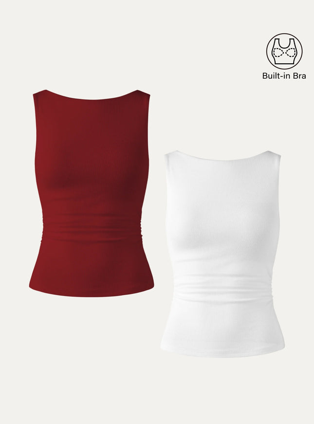 Elastic Open Back Built-In Bra Tank