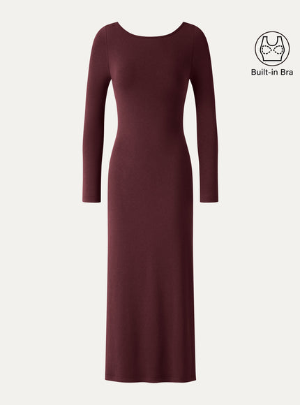 Boatneck Open-Back Midi Built-In Bra Dress