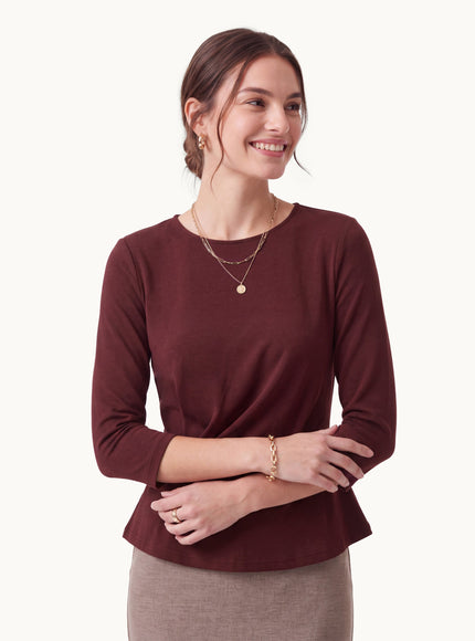 Cotton Lyocell Round Neck Tucked Top