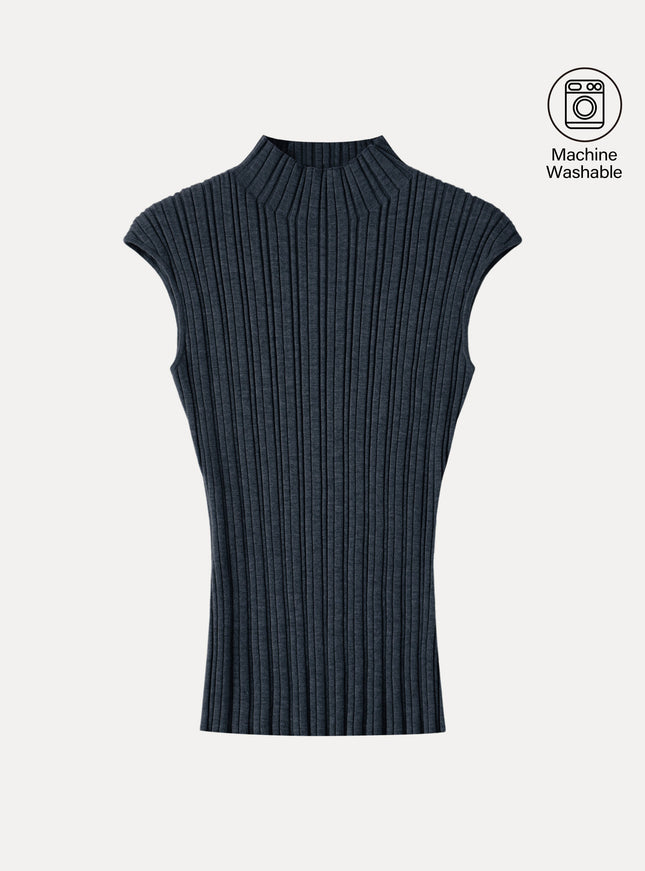 100% Merino Wool Ribbed Mock Neck Sweater