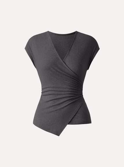 Lyocell Wool Surplice Cap Sleeve Asymmetrical Top