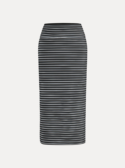 Low Rise Folded Waist Striped Midi Skirt