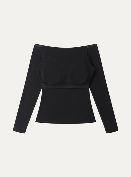 Non-Slip Off-Shoulder Long Sleeve Built-In Bra Top