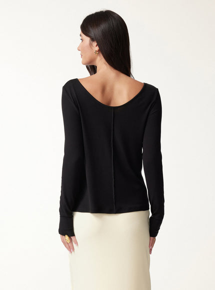 Premium Lyocell-Wool Scoop Neck Thumbhole Long Sleeve Top