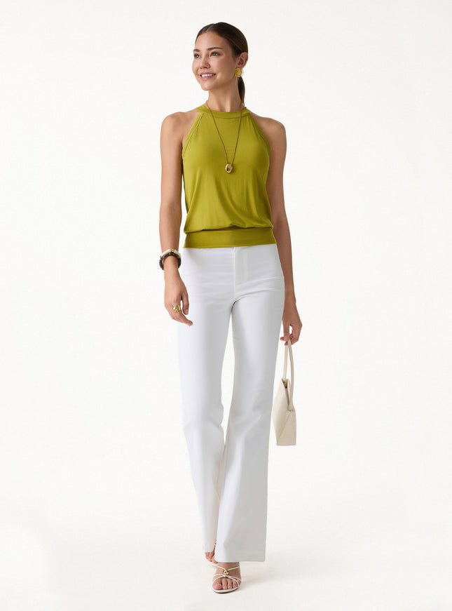 Halter Neck Banded Hem Built-In Bra Tank