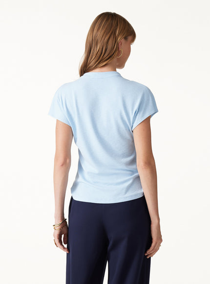 Collared V-Neck Short Sleeve Top