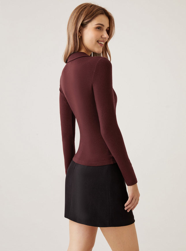 2Pcs Set Collared Surplice Top & High Waisted Straight Leg Pull On Pant