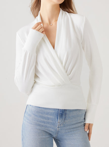 Surplice Long Sleeve Banded Hem Top