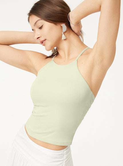 Tie Back Bandless Crop Built-In Bra Tank Top