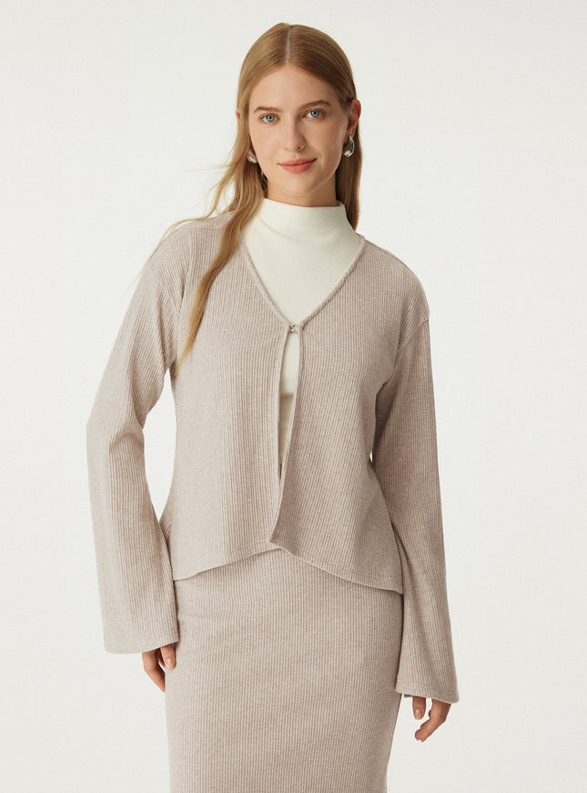 V Neck Flare Long Sleeve Cardigan