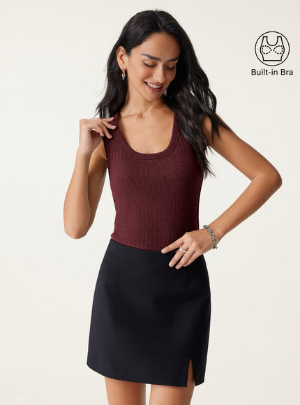 MaxWarm Wide Ribbed U-Neck Sleeveless Built-In Bra Top