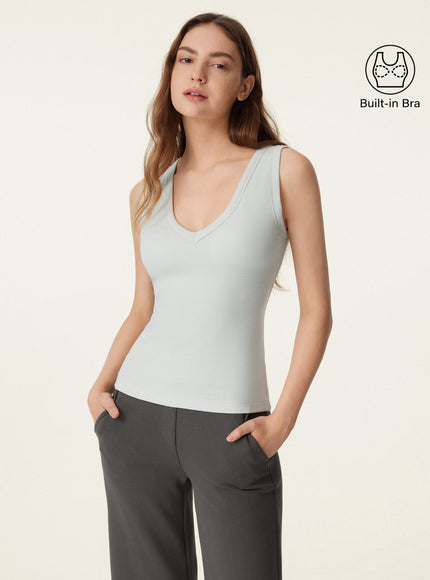 Stretchy V-neck Cotton Built-In Bra Tank
