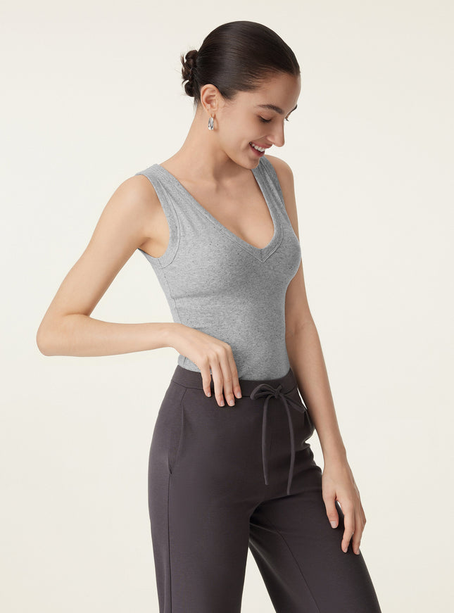 Stretchy V-neck Cotton Built-In Bra Tank