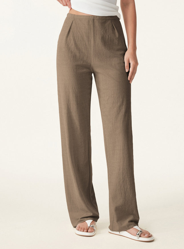 Breathable Cotton-linen Mid Rise Straight Leg Pant