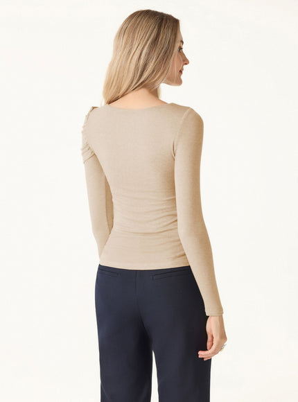 Boatneck Ruched Overlap Built-In Bra Top